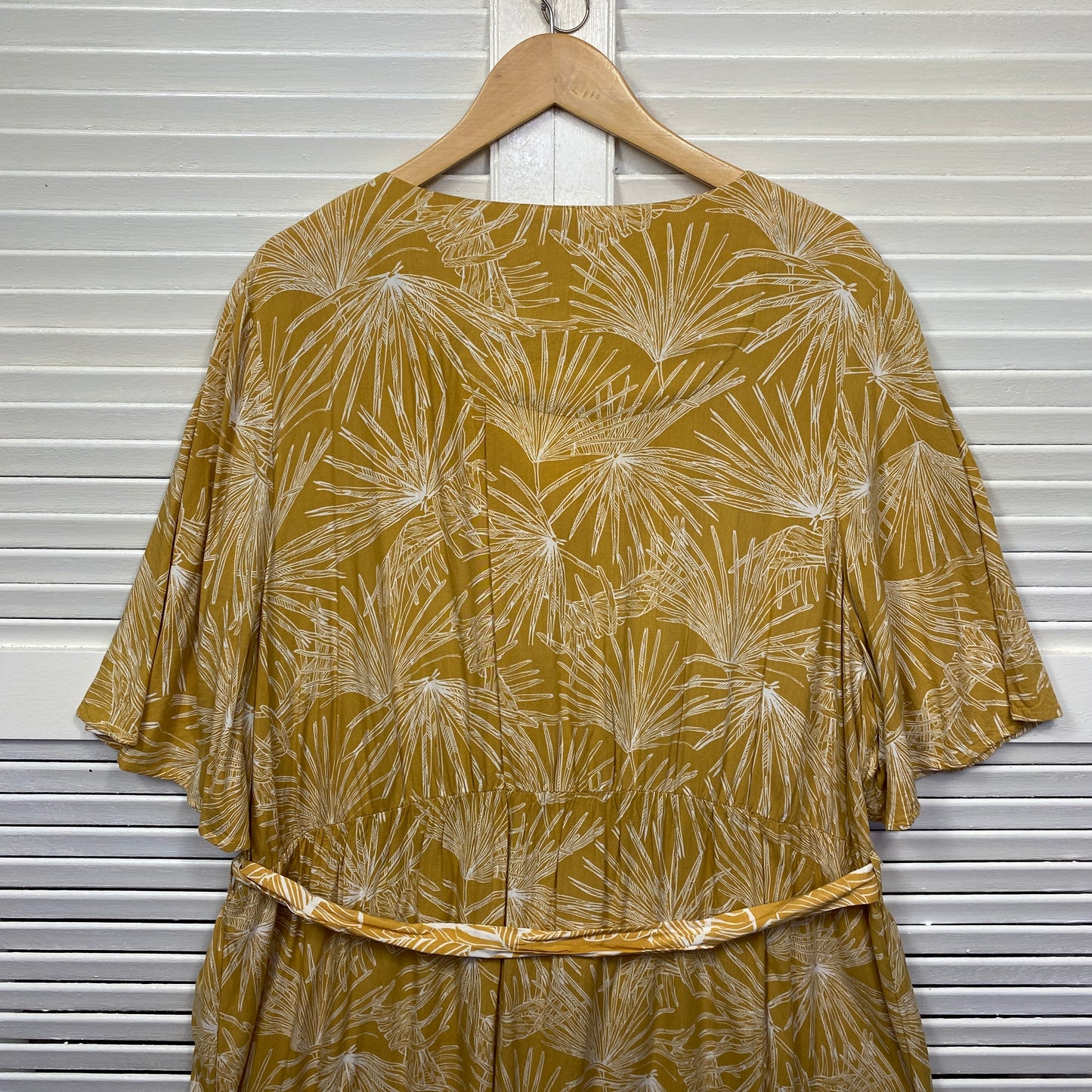 Anko Dress Size 24 Plus Mustard Floral Hi Low Hem Belted Viscose