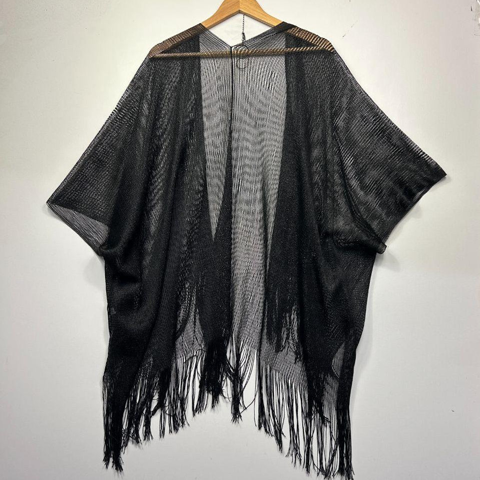 Black Fringe Kimono - One Size