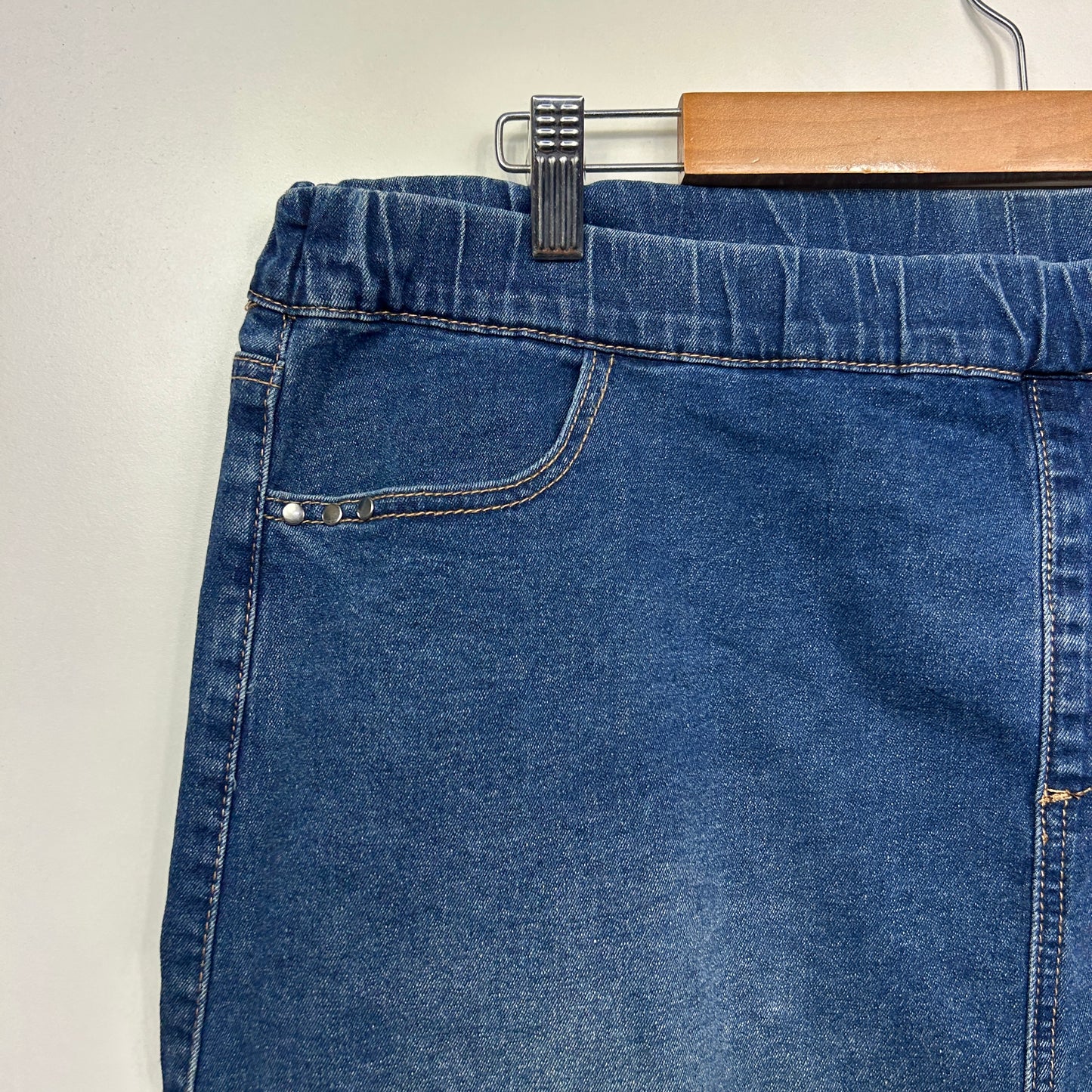Rockmans Denim Skirt Size 16 Denim Blue Elastic Waist