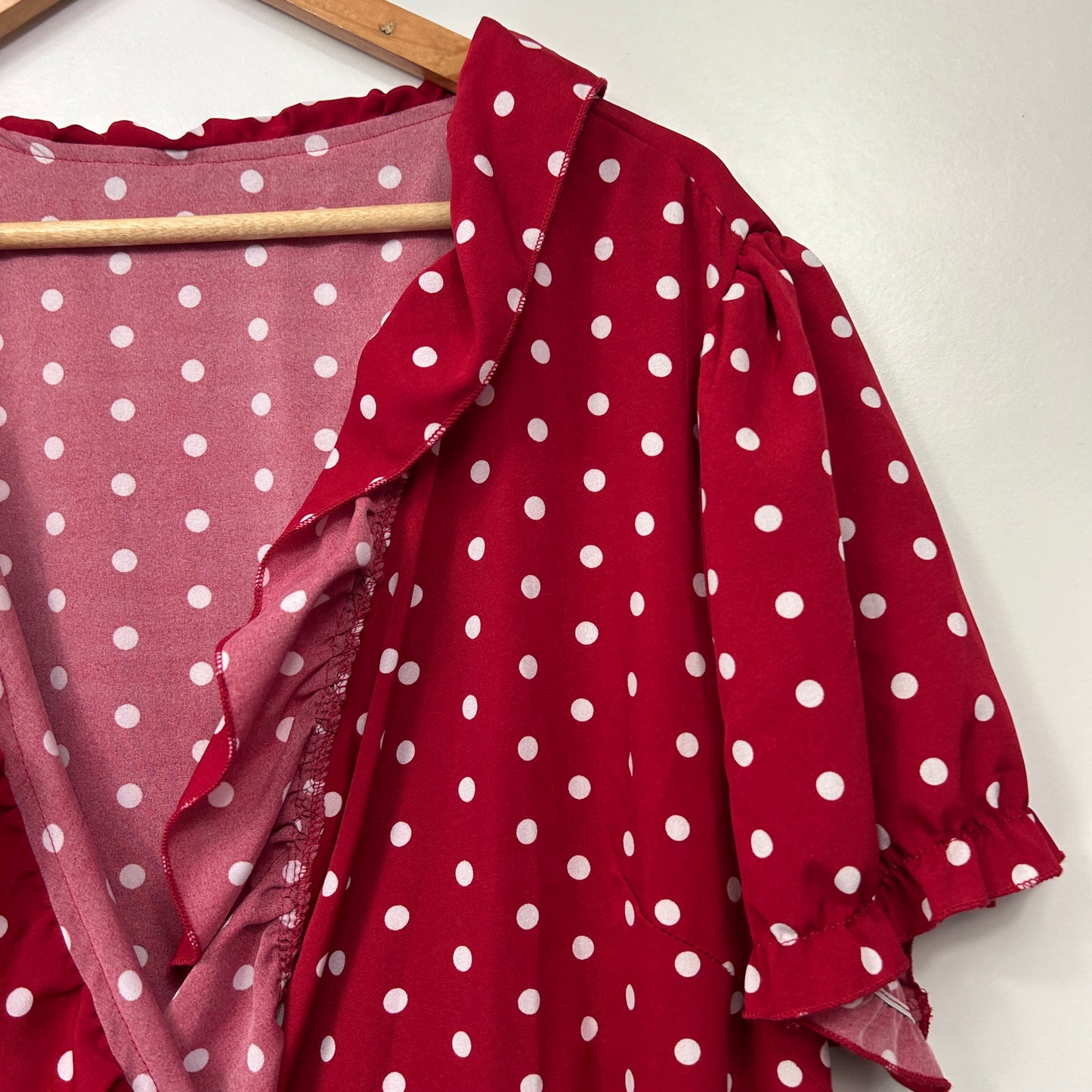 Shein Curve Red & White Polka Dot Wrap Dress - Size 2XL
