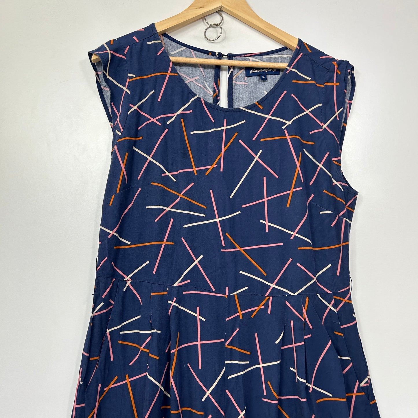 Princess Highway Navy Geometric Print Jumpsuit - Size 16