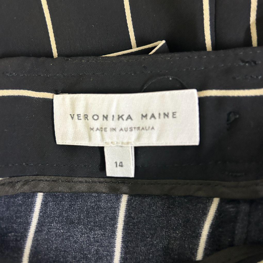 Veronika Maine Navy and White Striped Skirt - Size 14