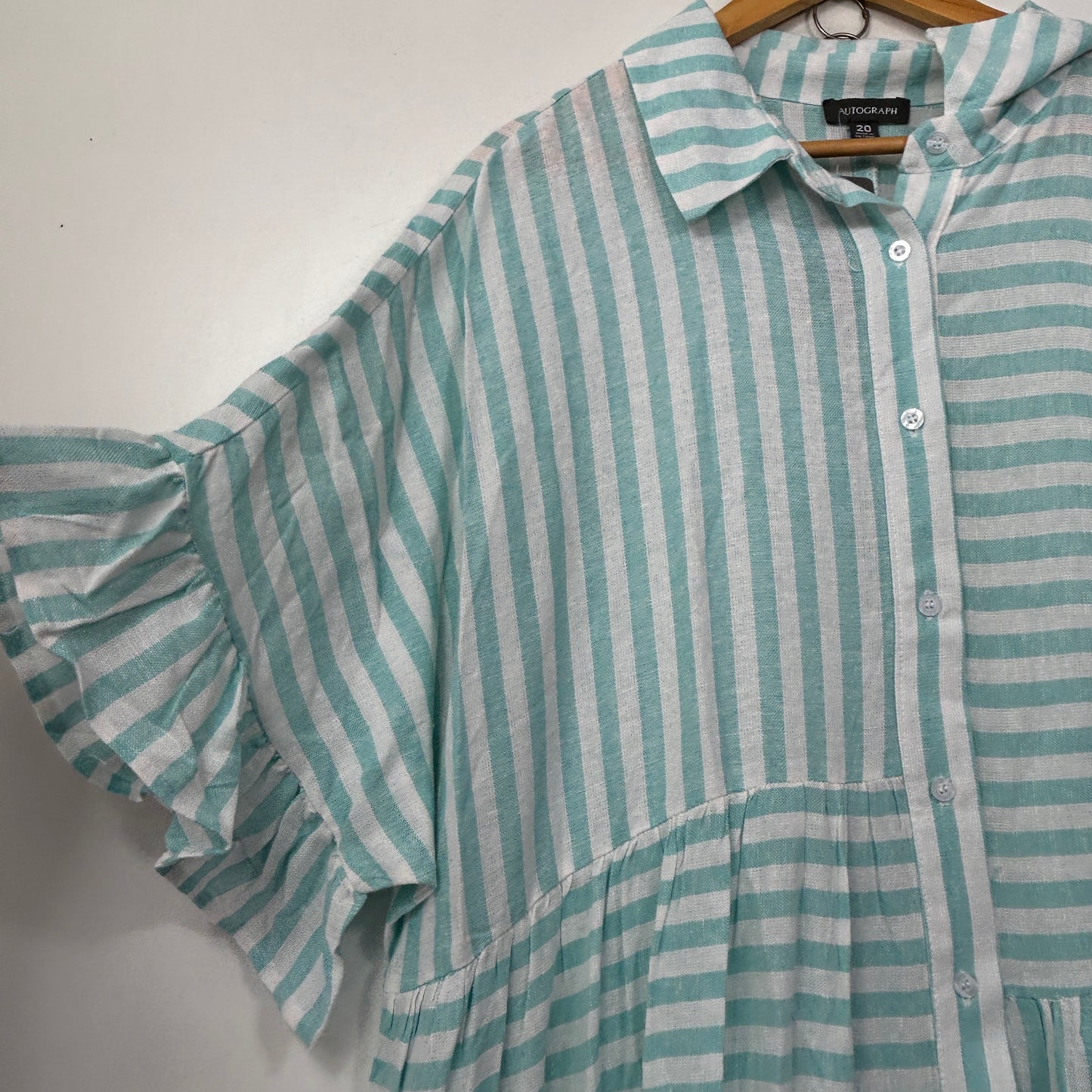 Autograph Mint & White Striped Tiered Shirt Dress - Size 20