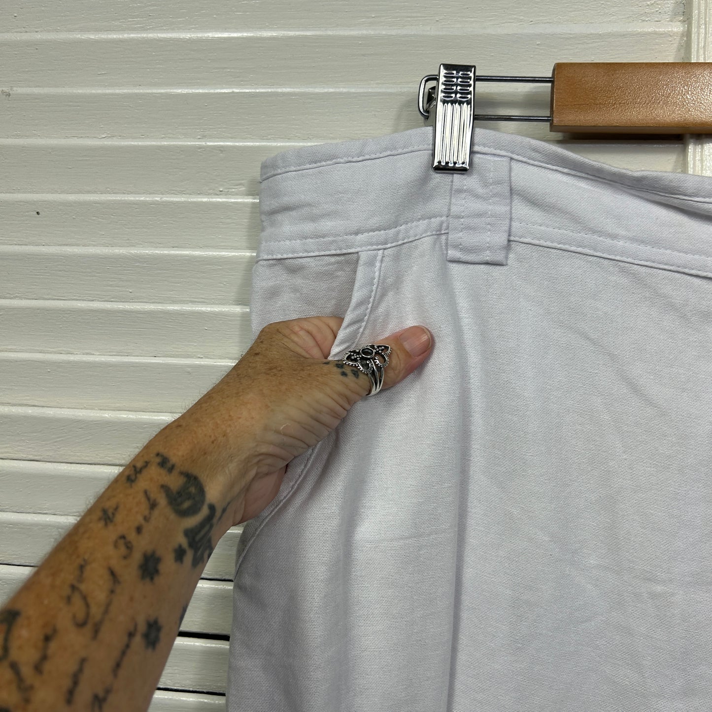 Momento Cargo Linen Pants Size 18 2XL White Pockets