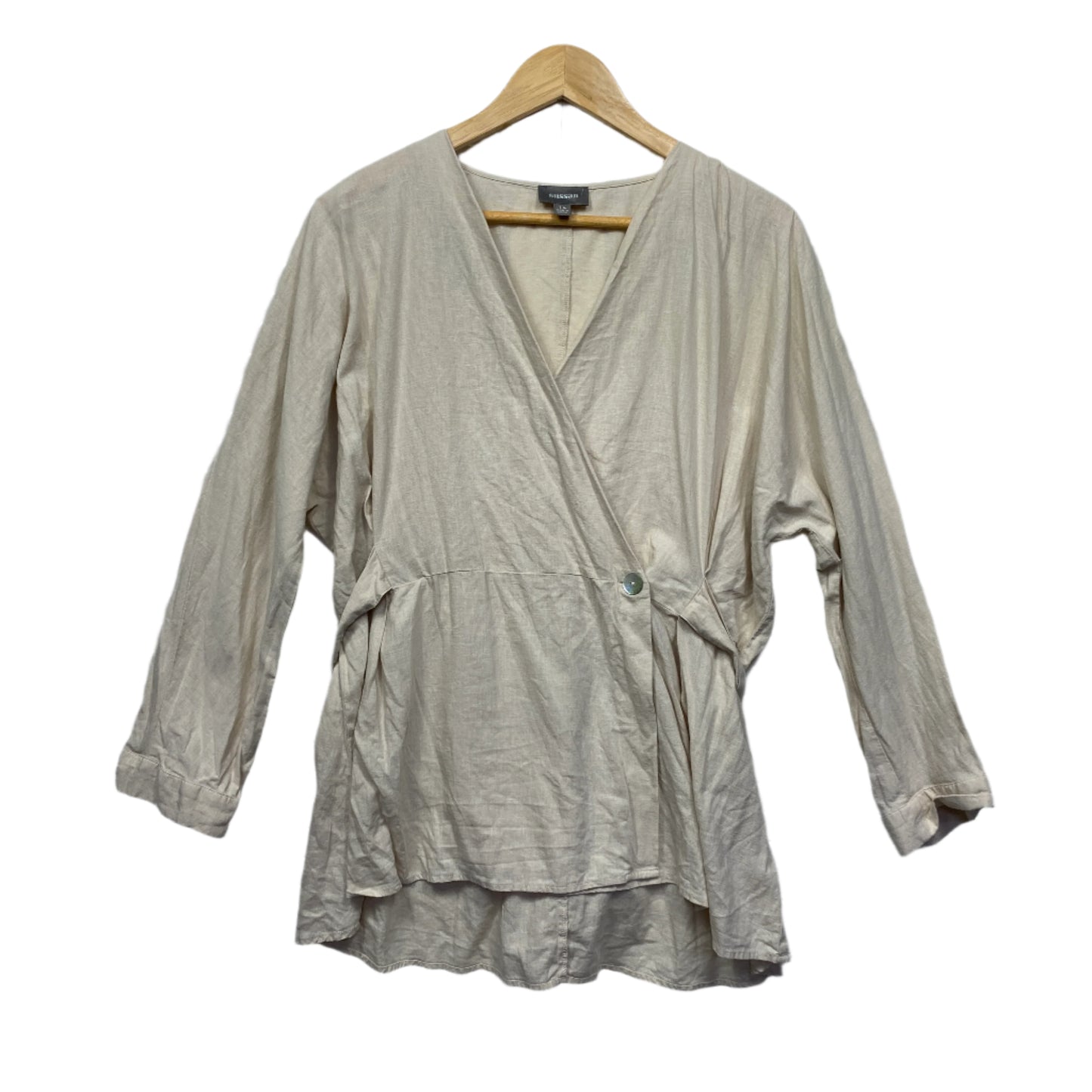 Sussan Linen Top Size 14 Biege Long Sleeve