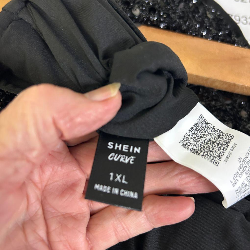 Shein Curve Black Sequin Hot Pants Shorts - Size 1XL