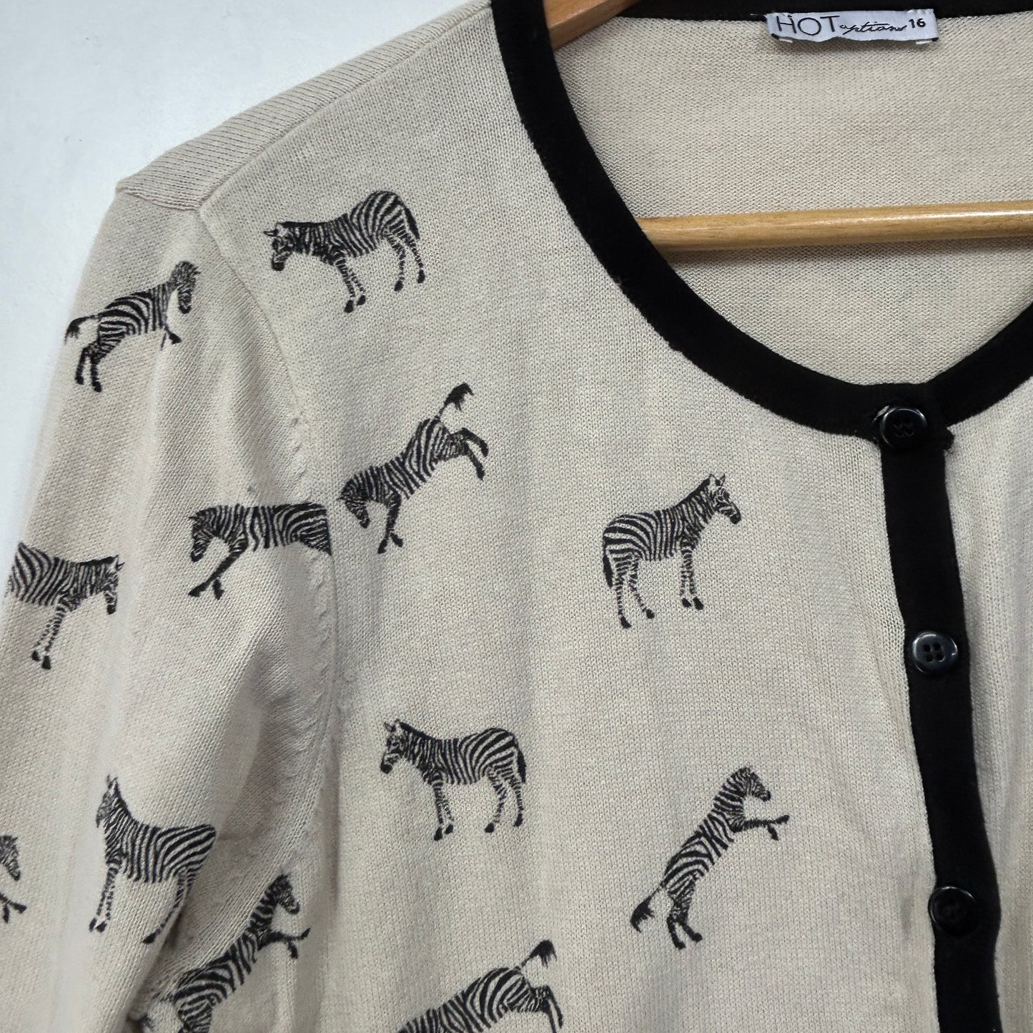 HOT Options Beige & Black Zebra Print Cardigan - Size 16