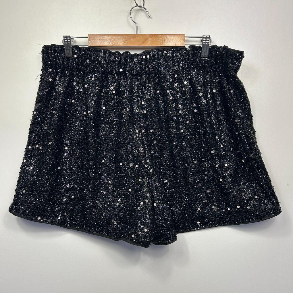 Shein Curve Black Sequin Hot Pants Shorts - Size 1XL
