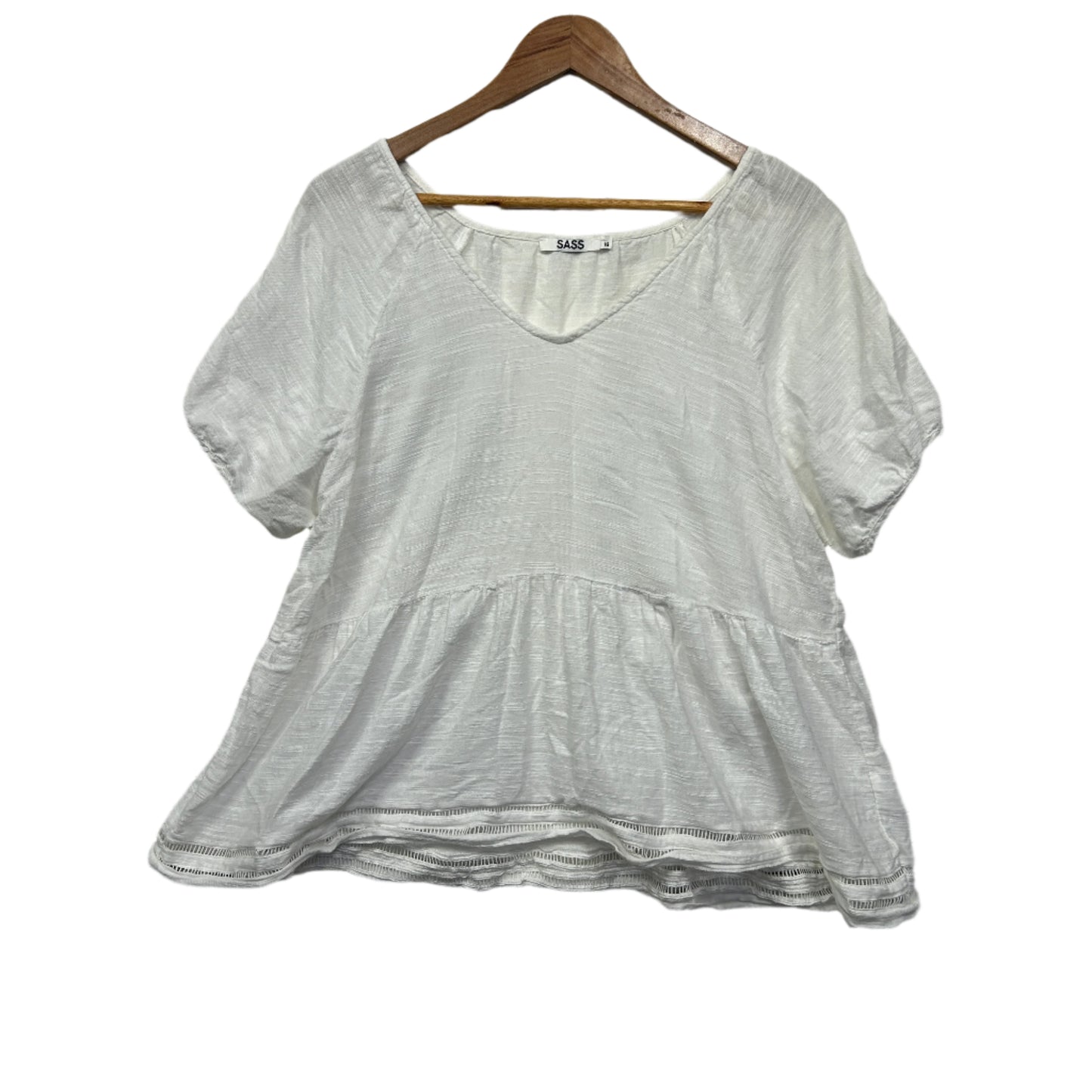 SASS Top Size 16 White Short Sleeve Cotton Blend