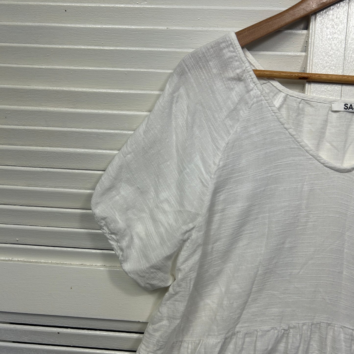 SASS Top Size 16 White Short Sleeve Cotton Blend