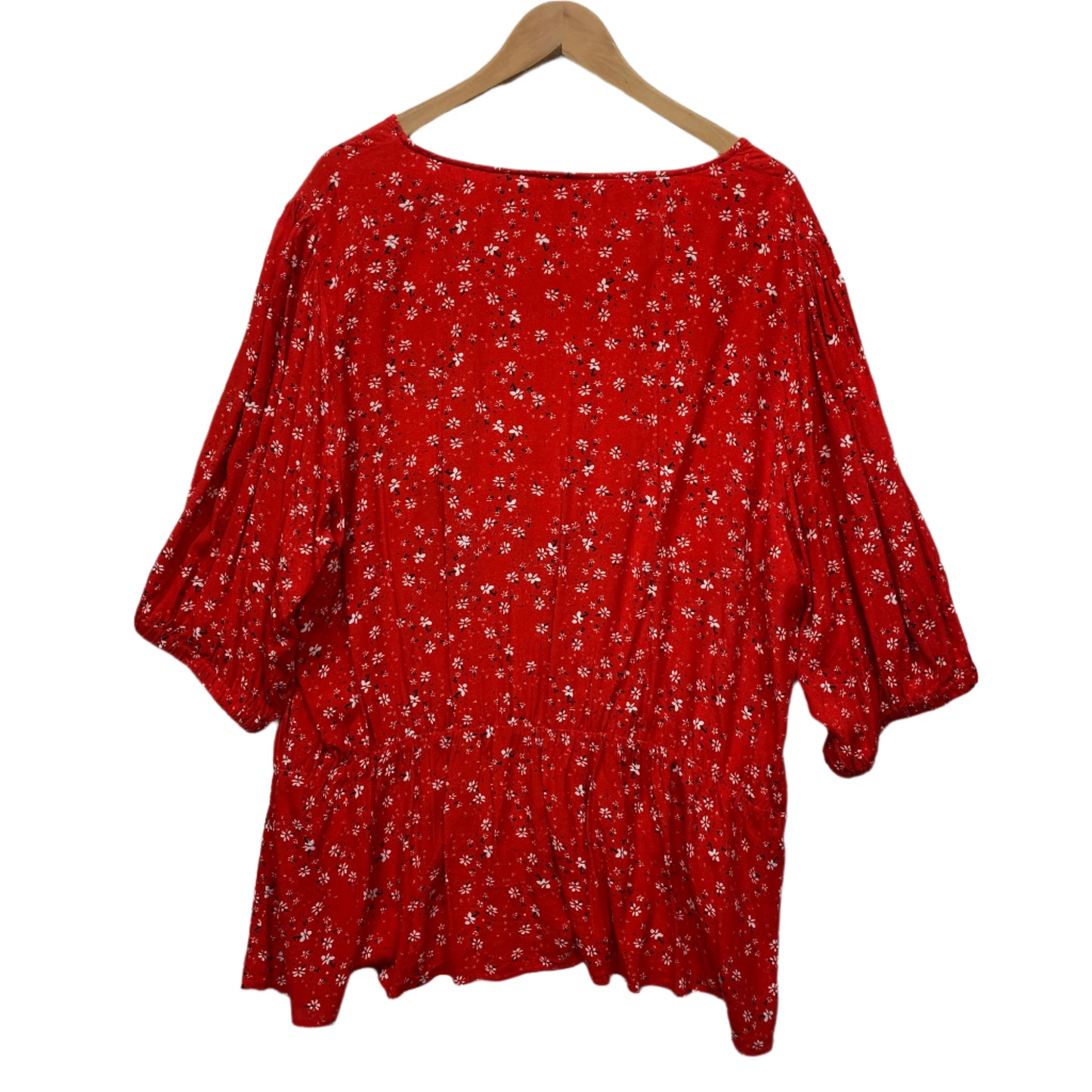 City Chic Top 22 XL Plus Red Floral Short Sleeve V Neck