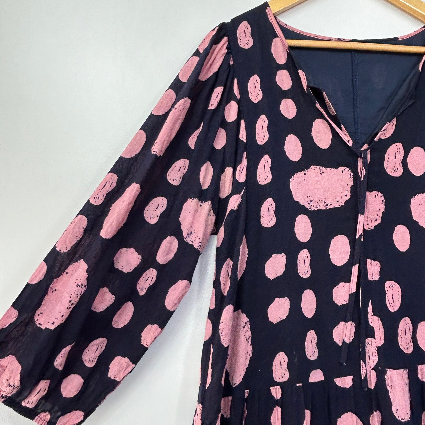 Navy and Pink Polka Dot Smock Dress - Size 16? (Fault)