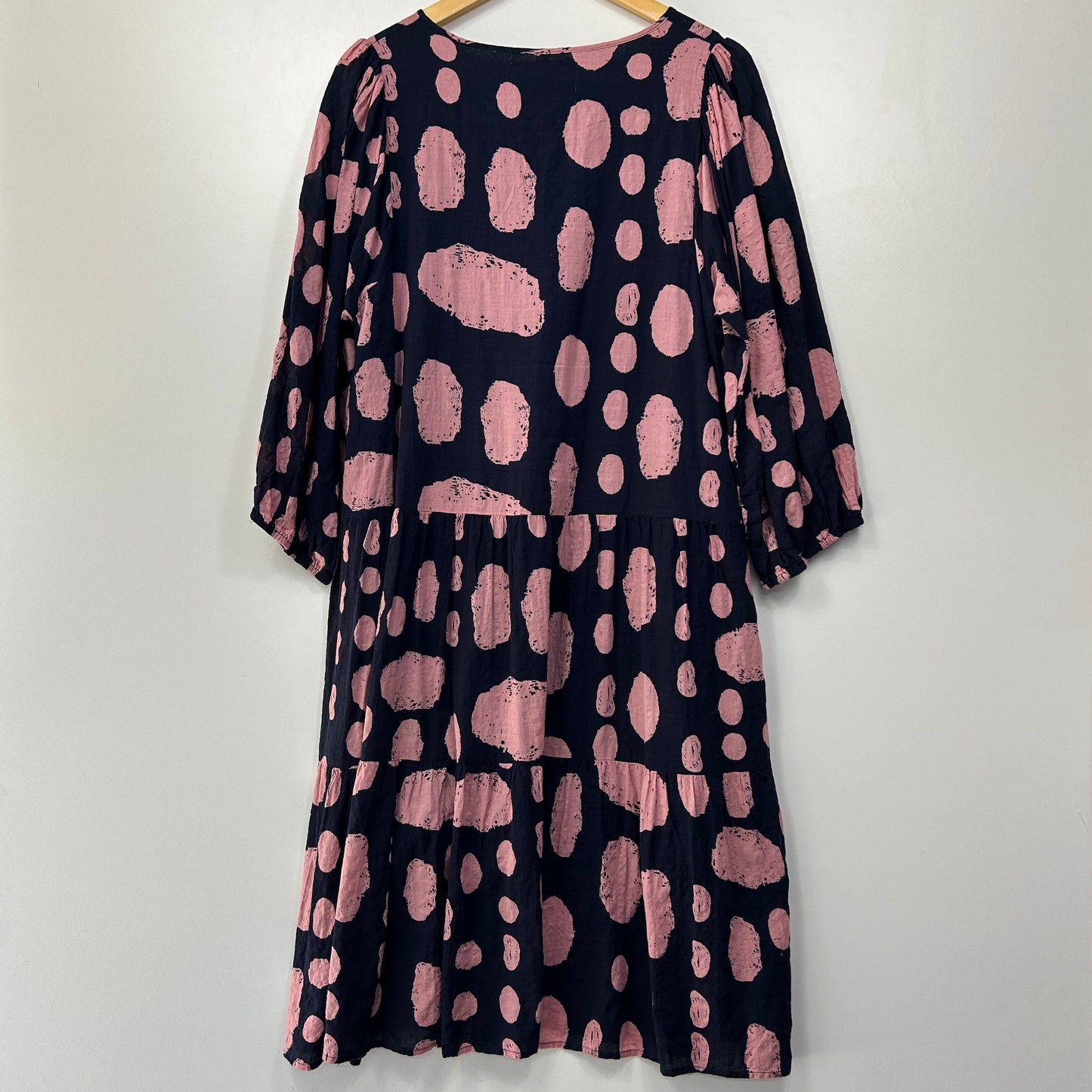 Navy and Pink Polka Dot Smock Dress - Size 16? (Fault)