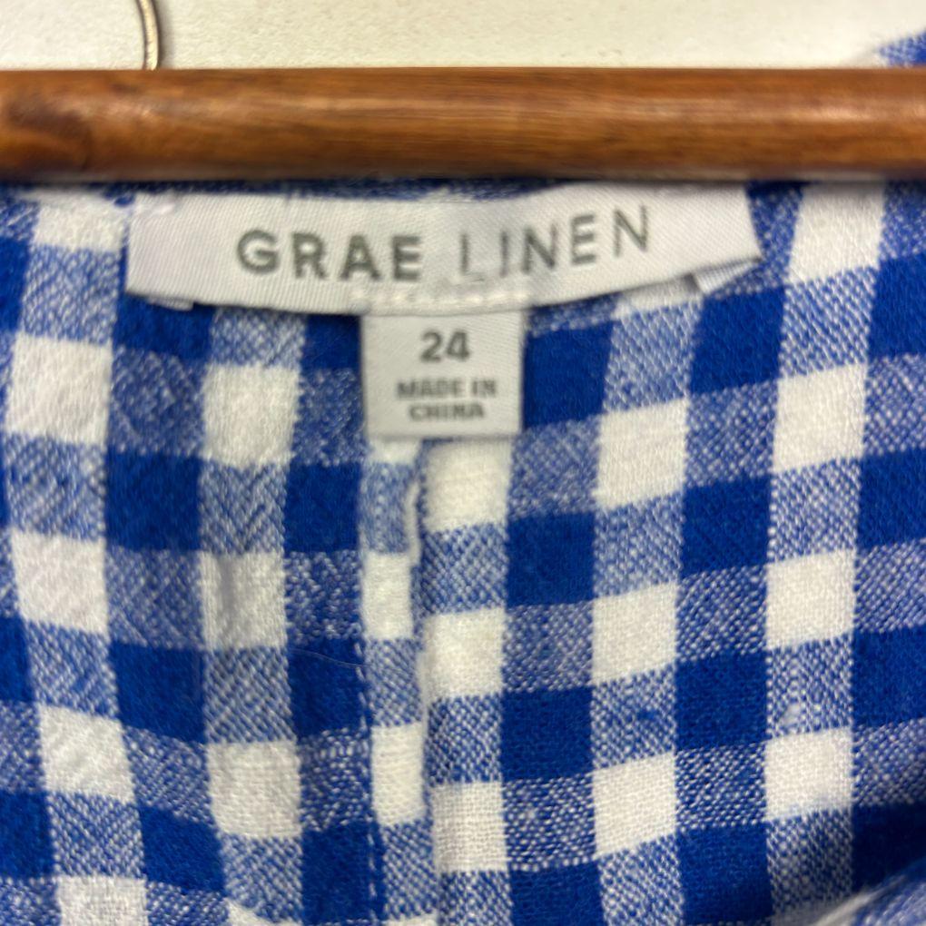 Suzanne Grae Linen Blue Gingham Linen Top - Size 24