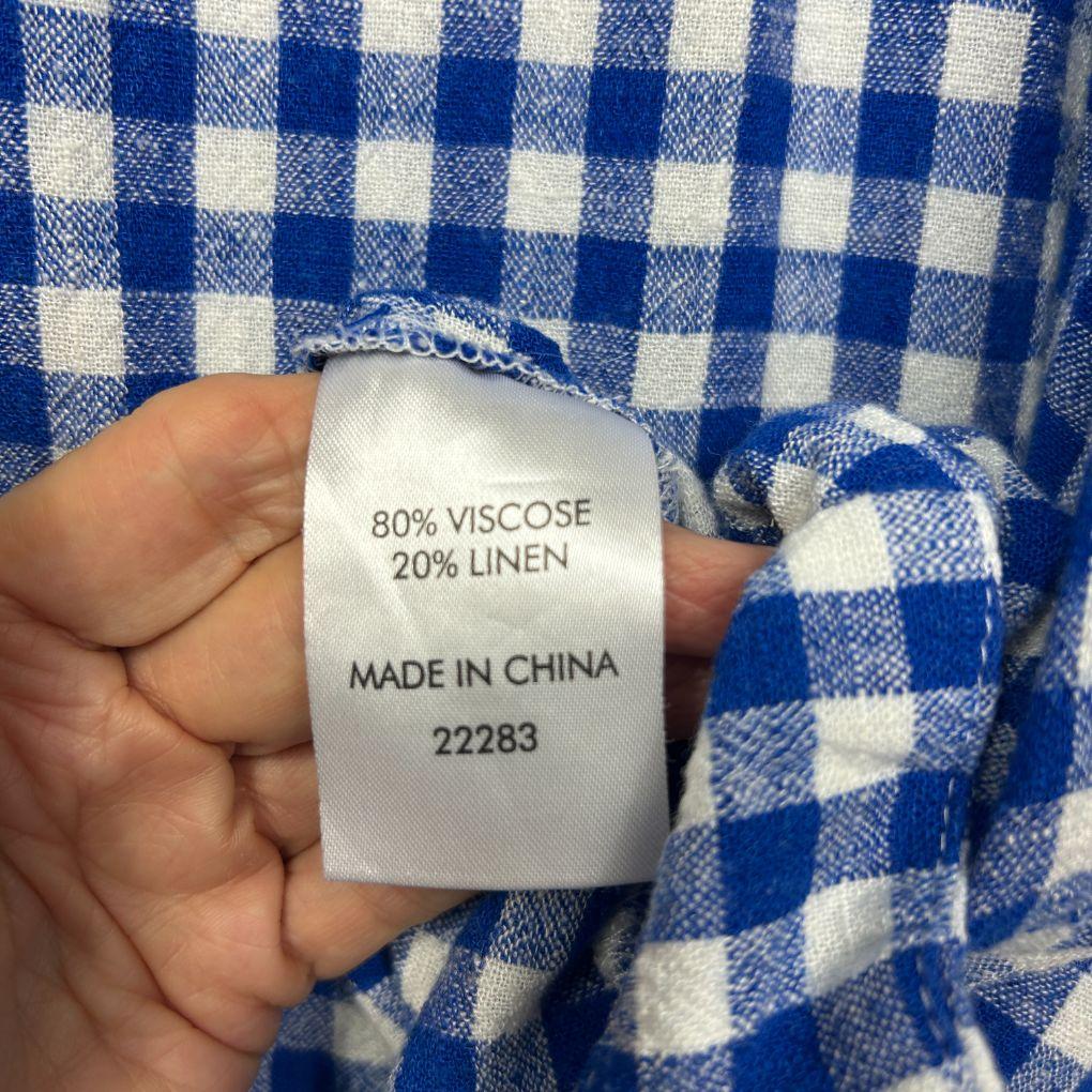 Suzanne Grae Linen Blue Gingham Linen Top - Size 24