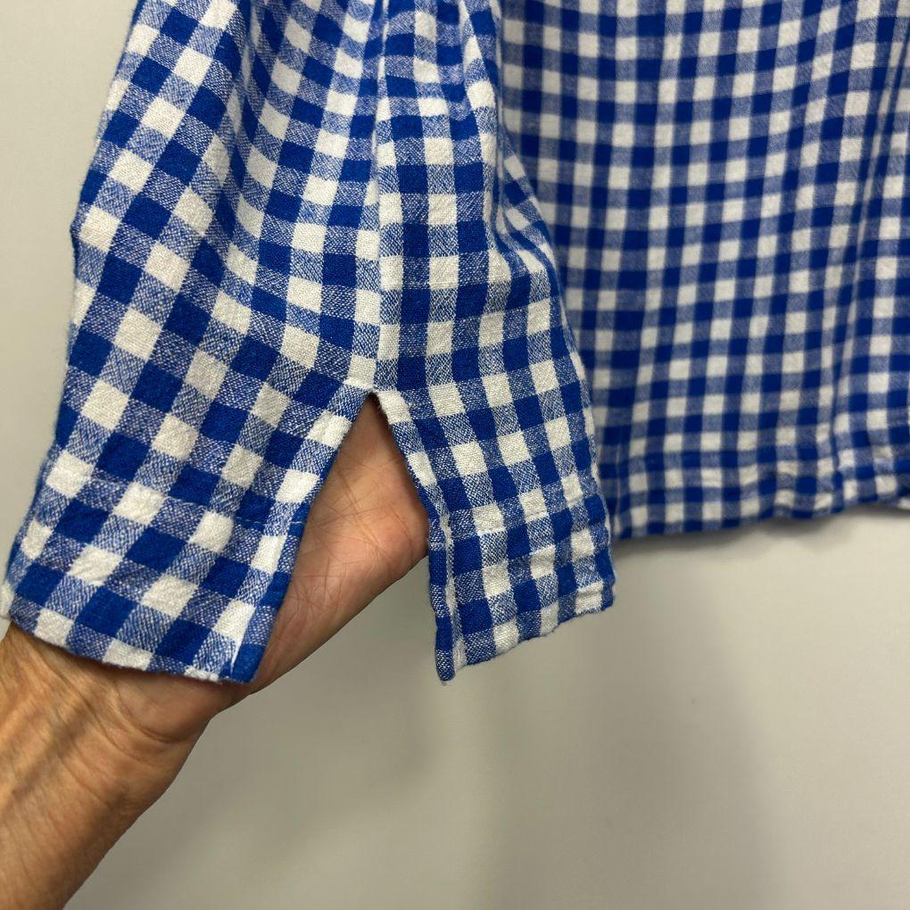 Suzanne Grae Linen Blue Gingham Linen Top - Size 24