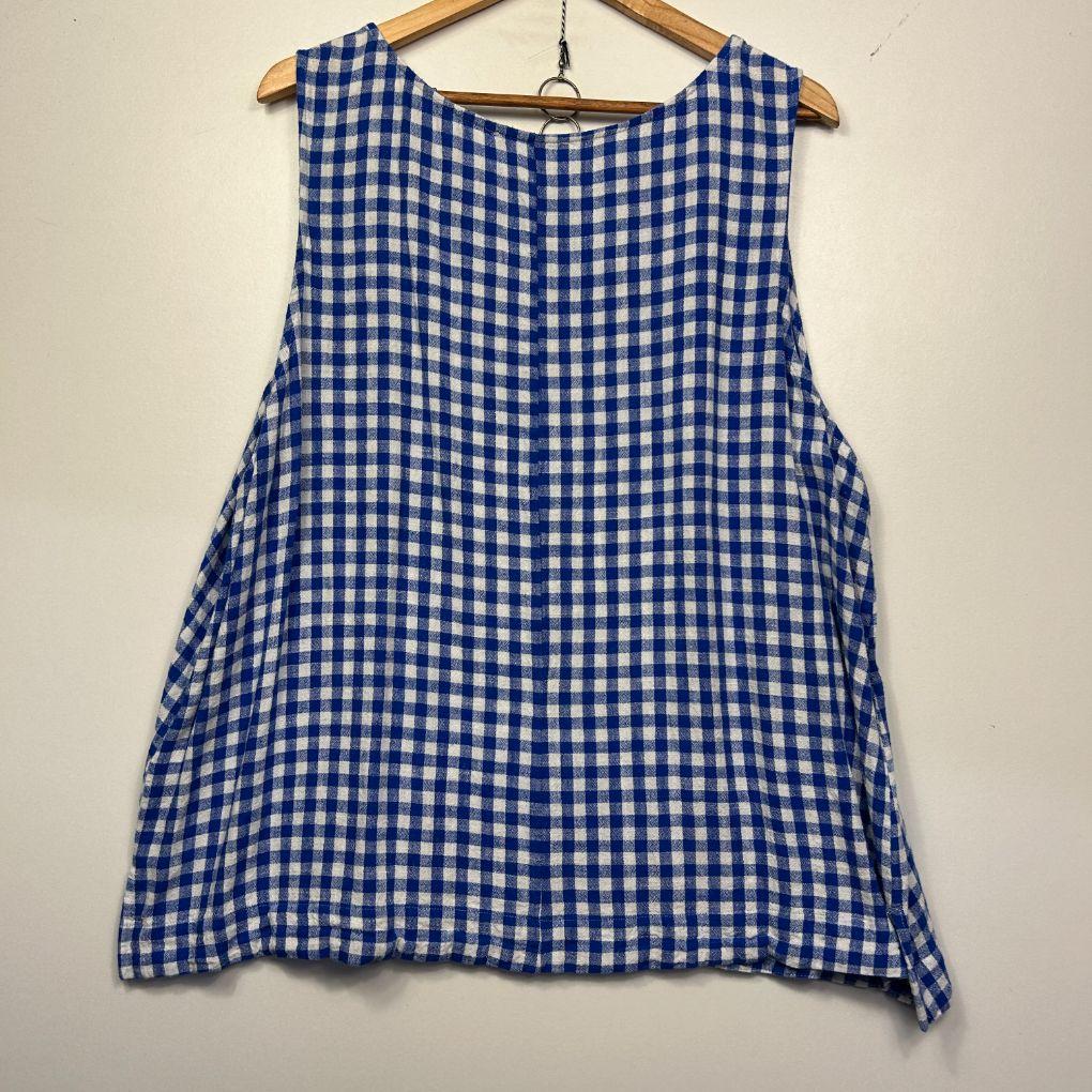 Suzanne Grae Linen Blue Gingham Linen Top - Size 24