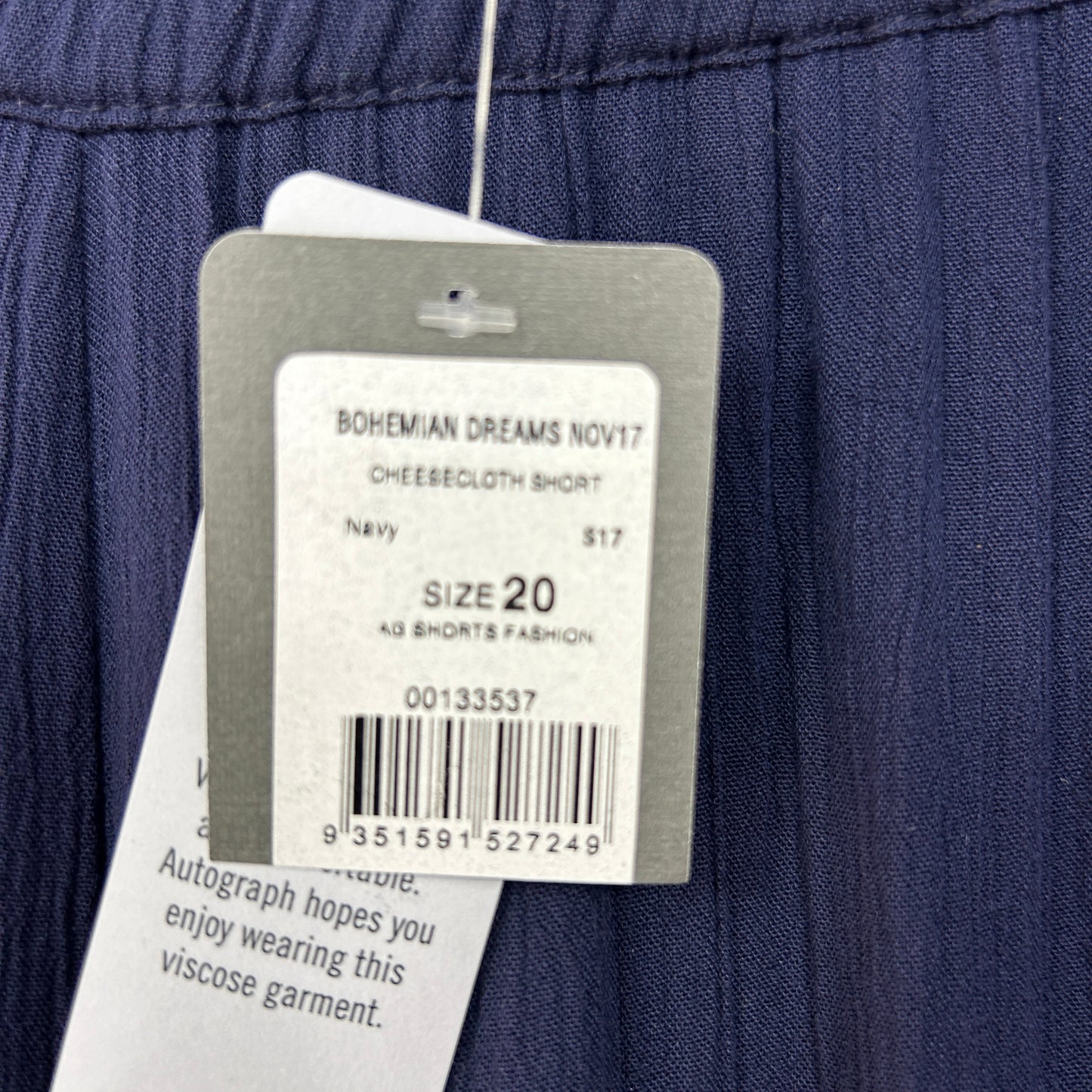 Autograph Navy Cheesecloth Shorts - Size 20