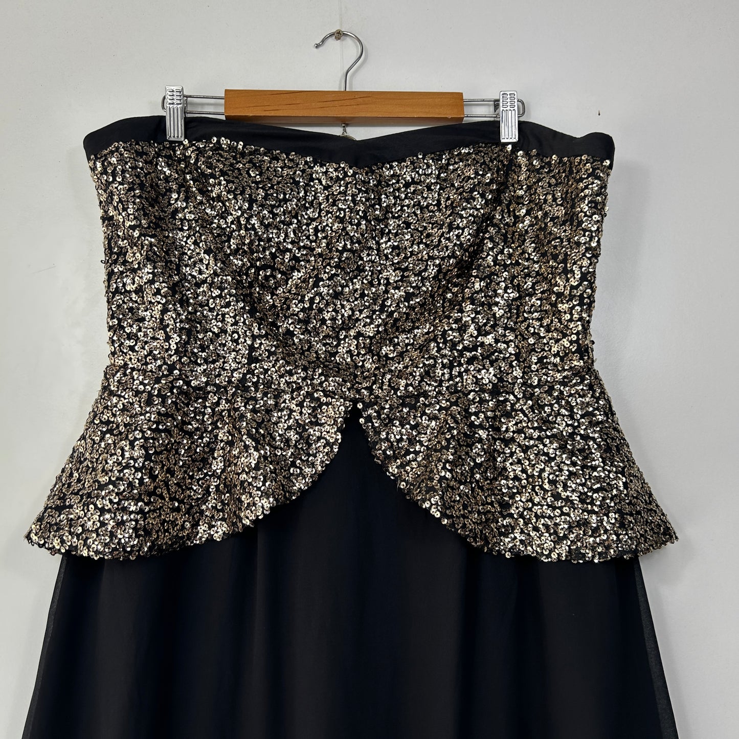 City Chic Strapless Peplum Black & Gold Sequins Evening Formal Dress - Size 18/M