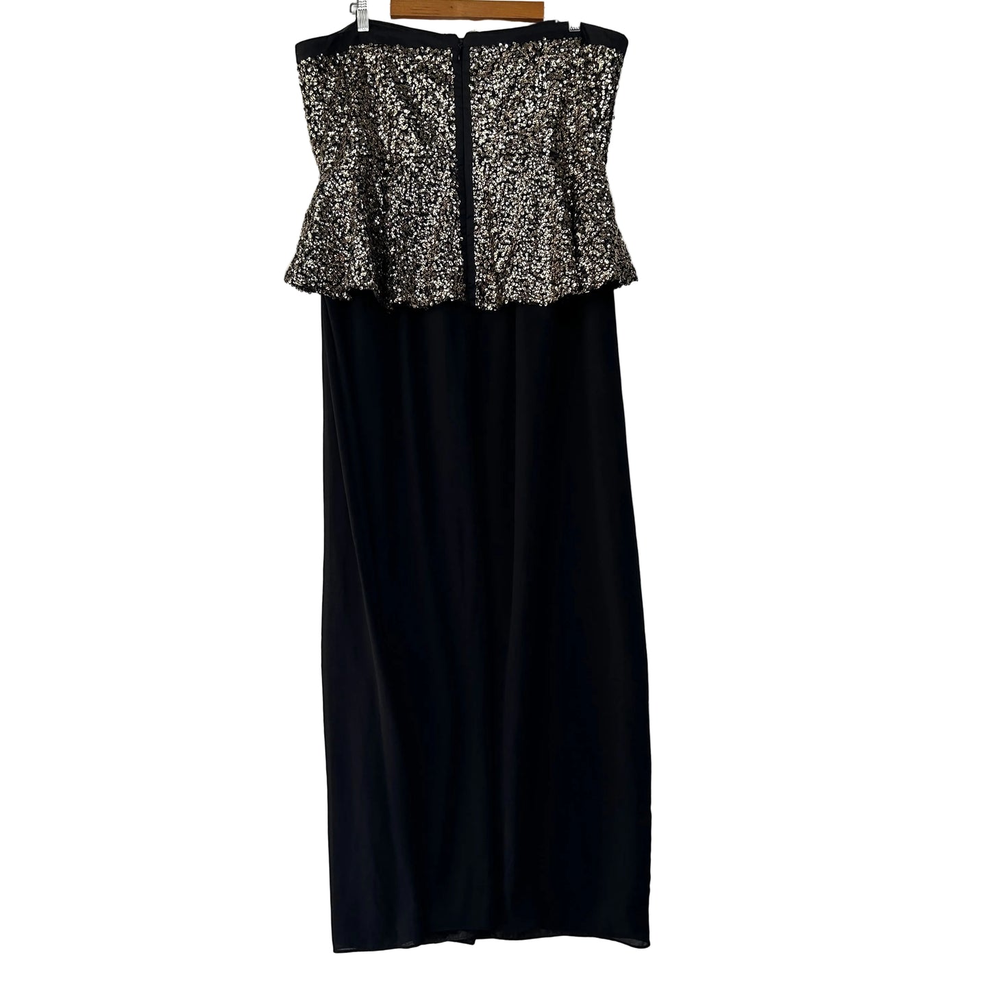 City Chic Strapless Peplum Black & Gold Sequins Evening Formal Dress - Size 18/M