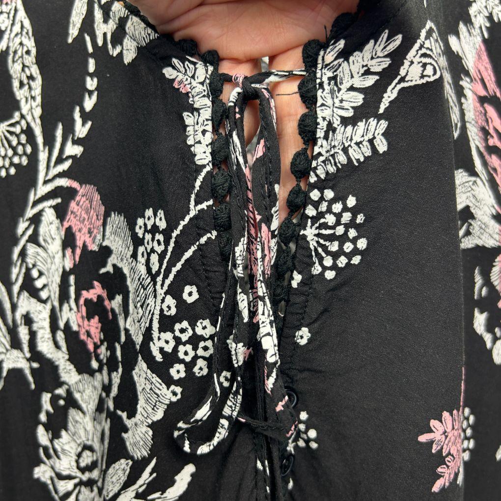 Jaase Black and Pink Floral Top - Size S (oversized)