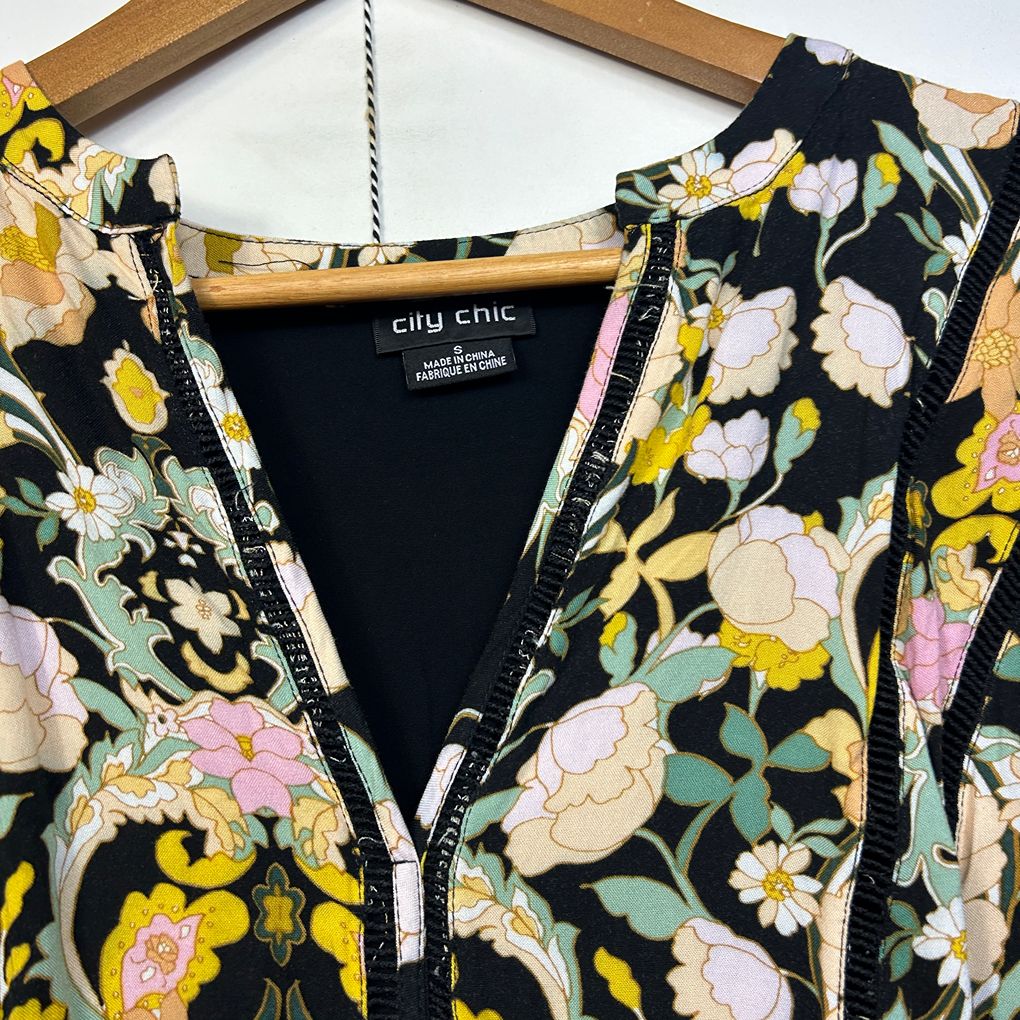 City Chic Black Floral Boho Dress - Size 16