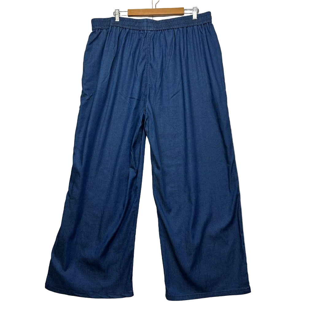 Freez Blue Cotton Chambray Wide Leg Pants - Size 20