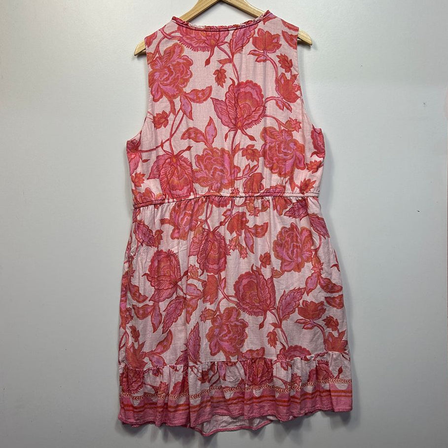 Just Jeans Red Floral Linen Dress - Size 18
