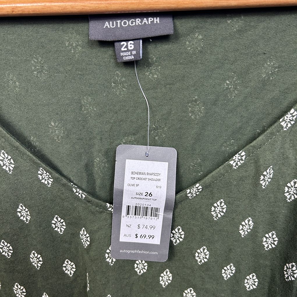 Autograph Green Cotton Crochet Top - Size 26