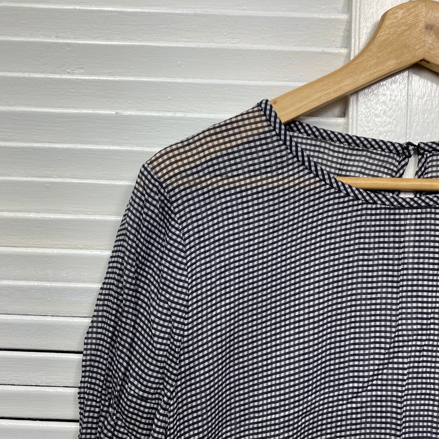 David Lawrence Top Size 14 Long Sleeve Black Check Sheer