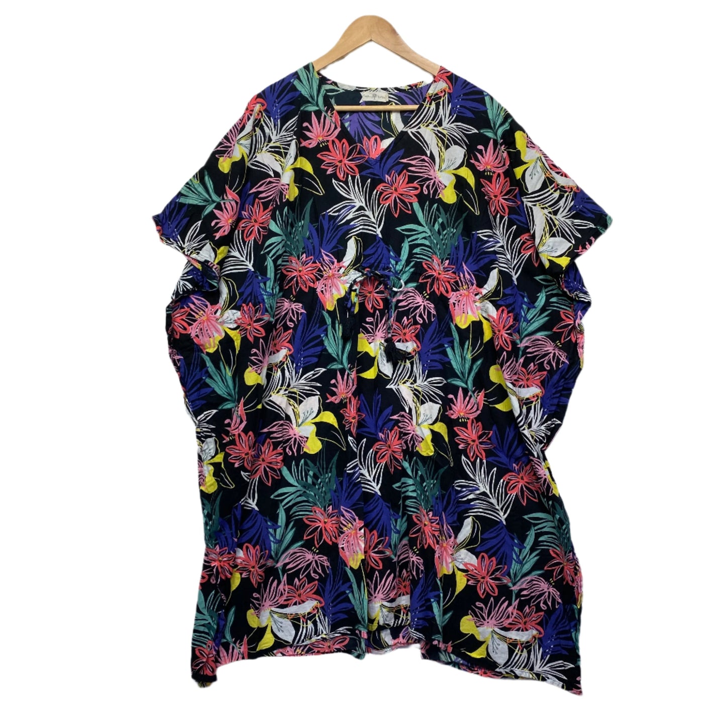 Kaftan Top One Size Plus Floral High Waist Tie Swim Cover Up