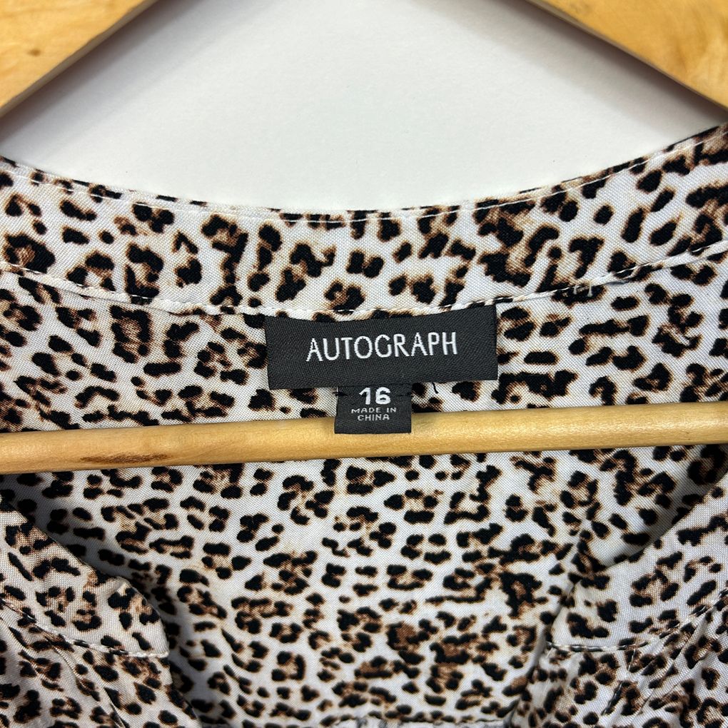Autograph Cream Animal Print Top - Size 16
