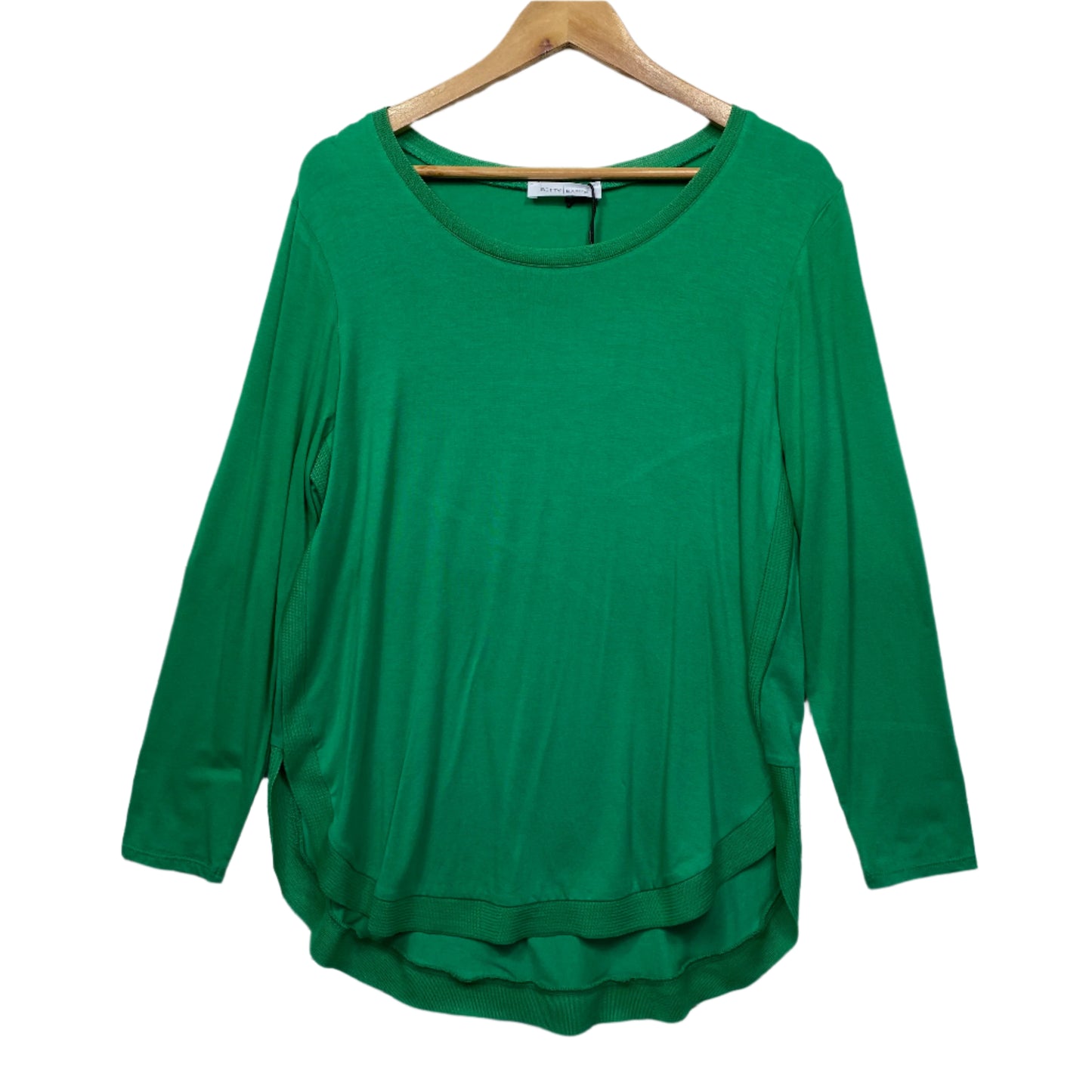 Betty Basics Percy Top Size 14 Green Long Sleeve Viscose New