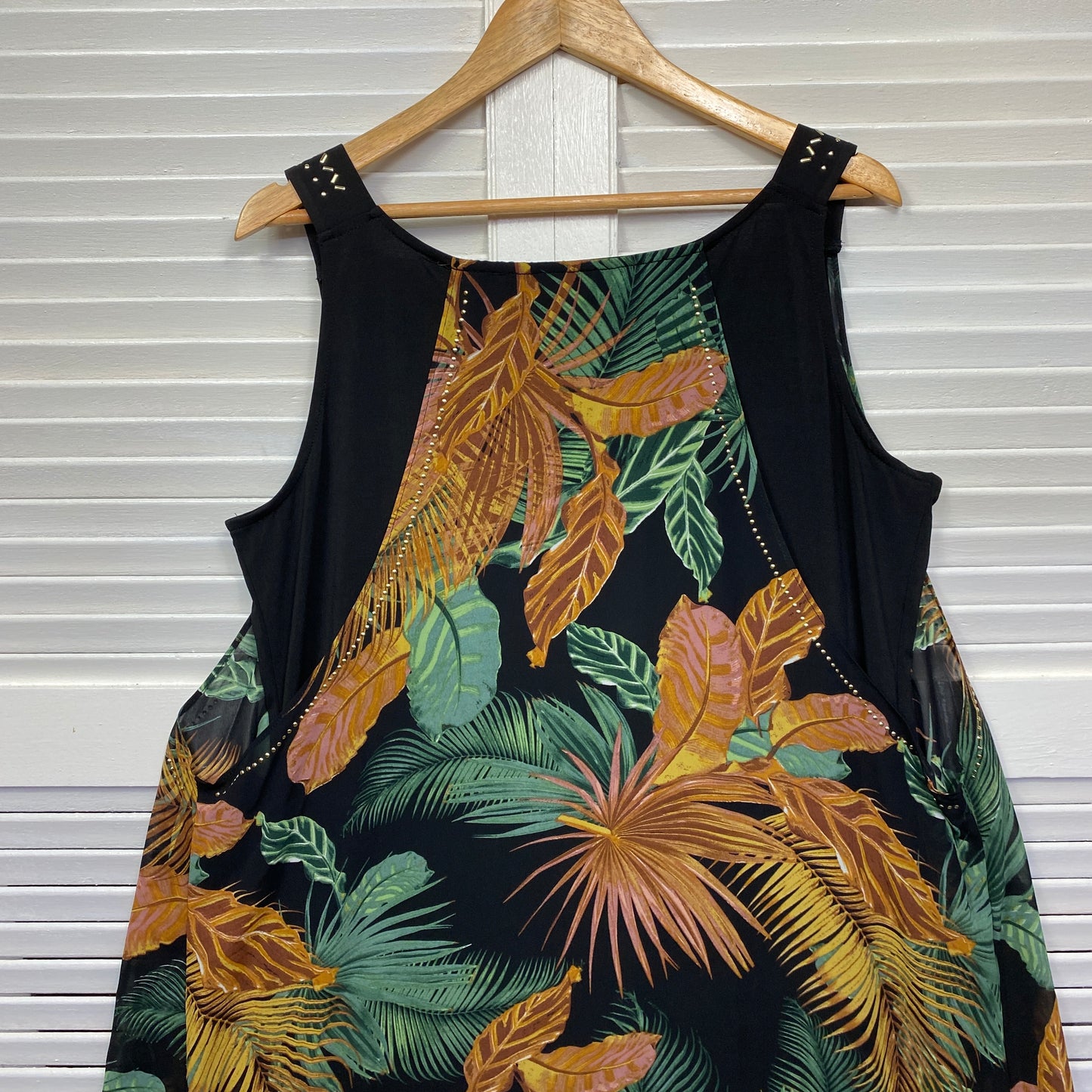 Rockmans Dress Size 14 Black Floral Sheer Overlay Sleeveless