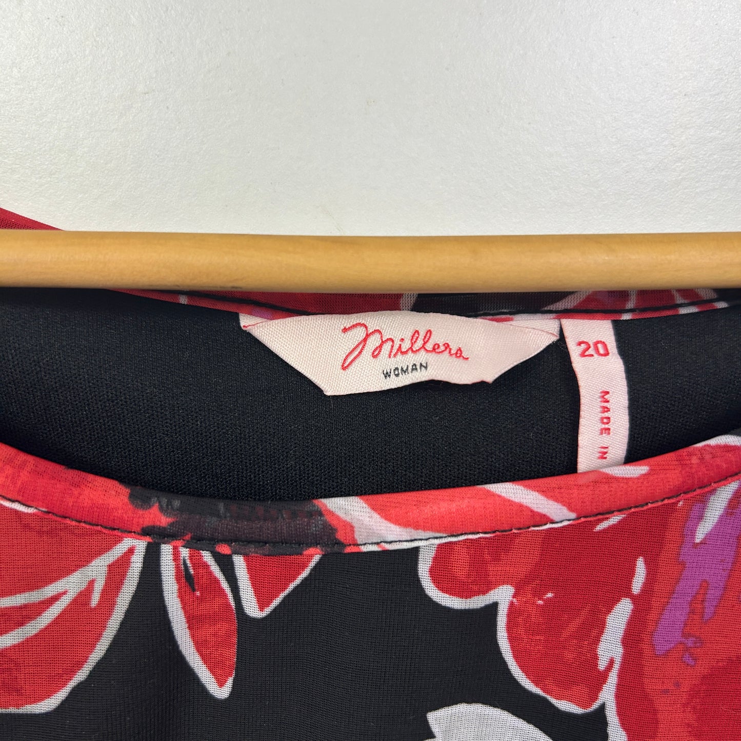 Millers Black Red Floral Print Top - Size 20