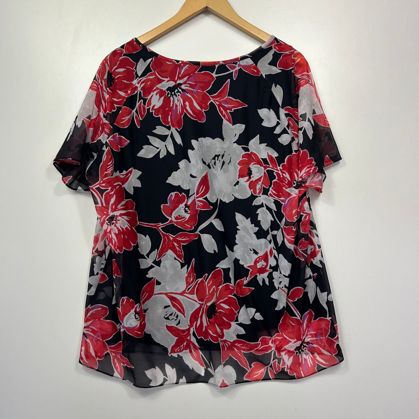 Millers Black Red Floral Print Top - Size 20