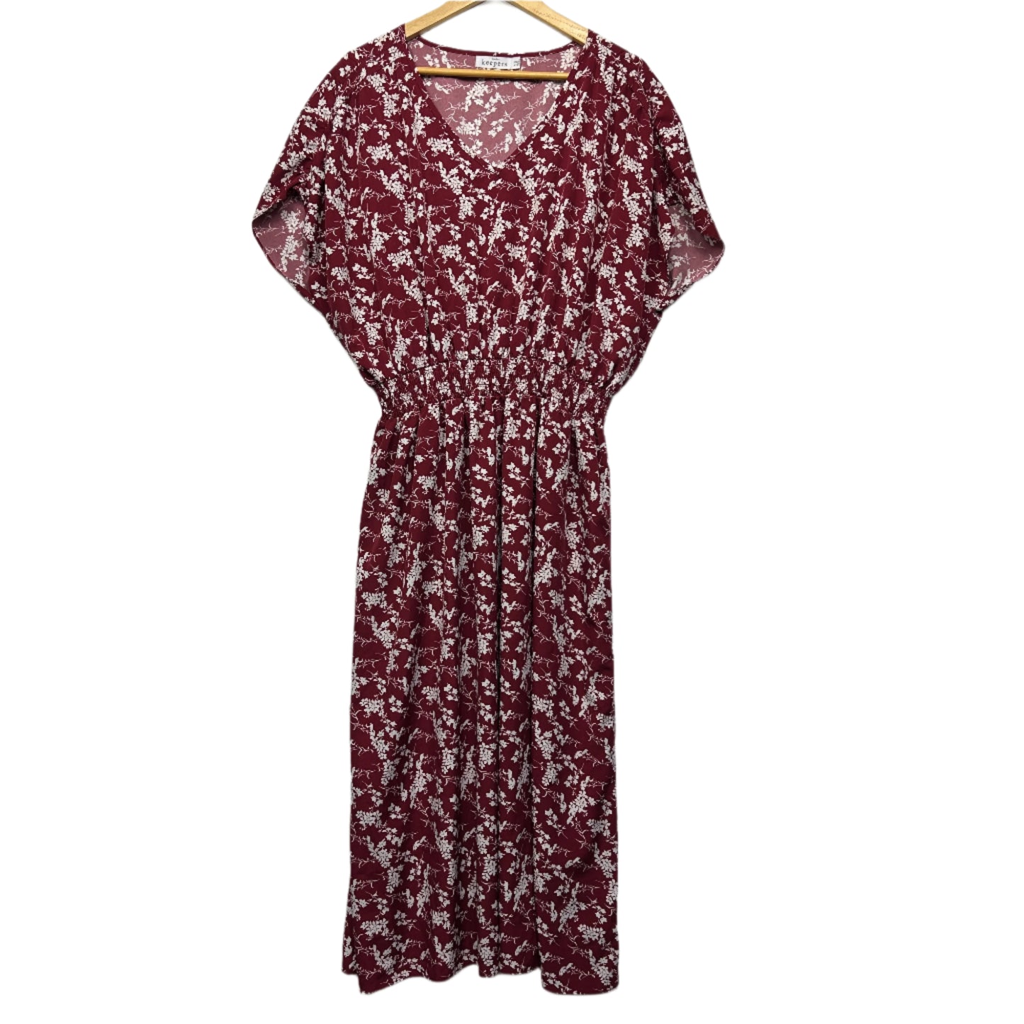 Bird Keepers Dress Size 18 Maroon Floral Long Sleeve Birdsnest
