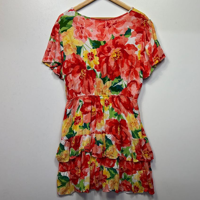 Orange Sherbet Multicoloured Floral Dress - Size 16