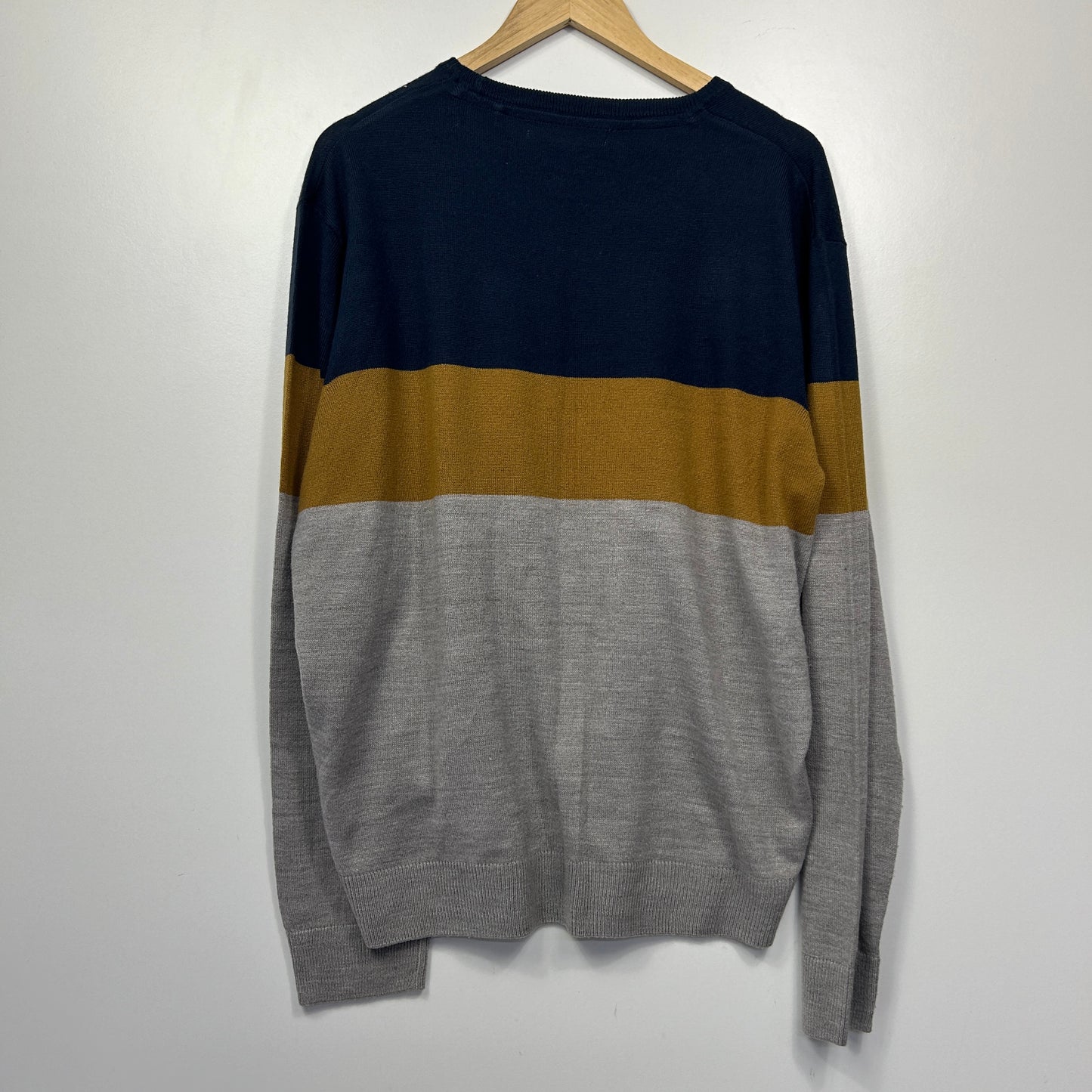Rivers Navy Mustard Grey Colour Block Sweater - Size 2XL