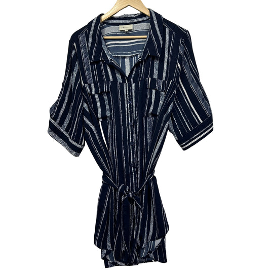 Autograph Navy and White Striped Top with Belt - Size 22