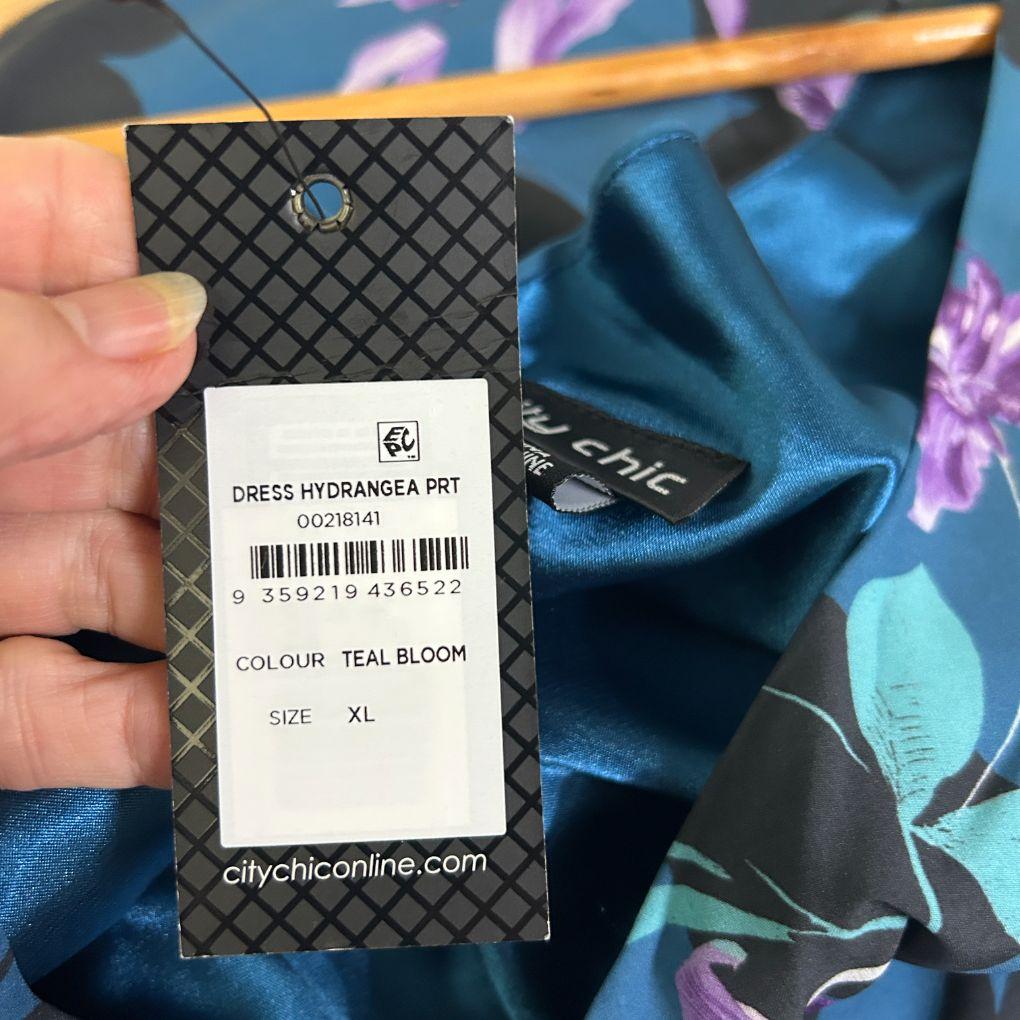 City Chic Teal Floral Fit & Flare Dress - Size 22