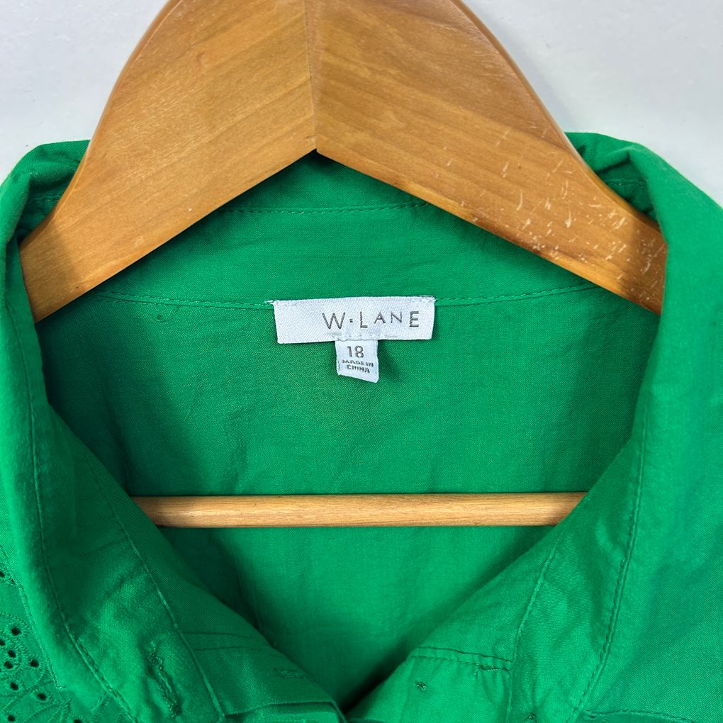 W Lane Green Broderie Cotton Top - Size 18