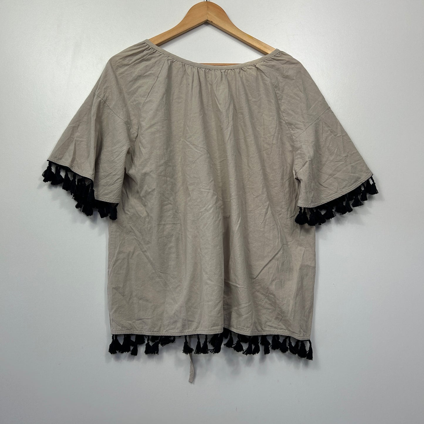Guava Natural Beige Embroidered Tassel Top - Size L