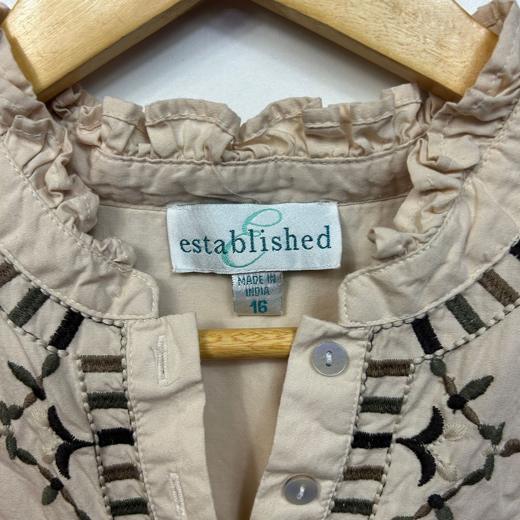 Established Beige Embroidered Cotton Top - Size 16