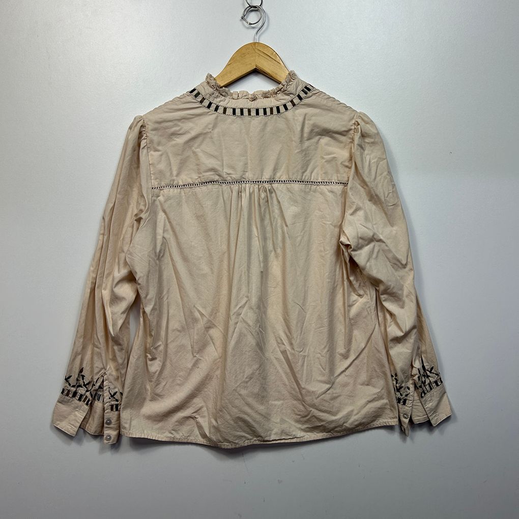 Established Beige Embroidered Cotton Top - Size 16