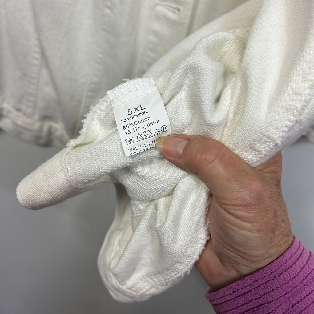 White Cotton Cropped Denim Jacket - Size 5XL