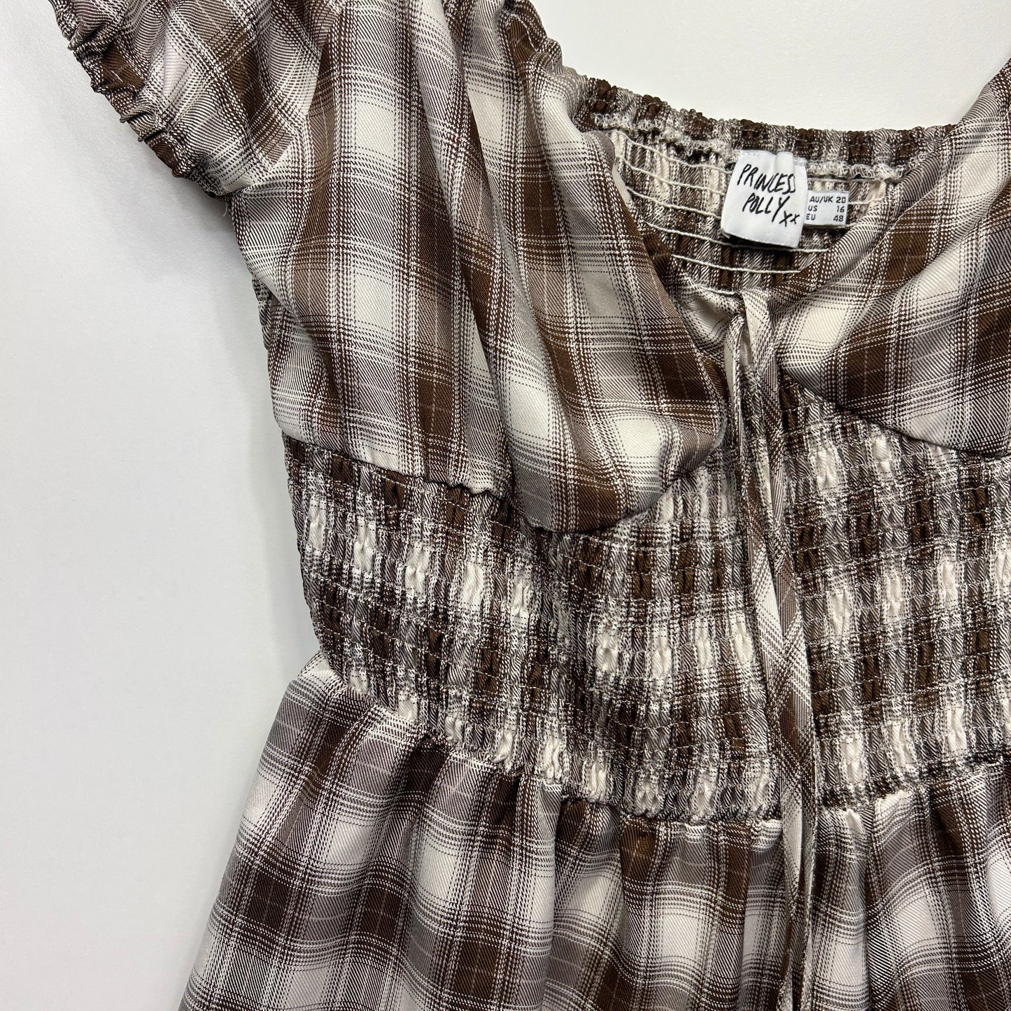 Princess Polly Playsuit Size 20 Chocolate Check Pockets