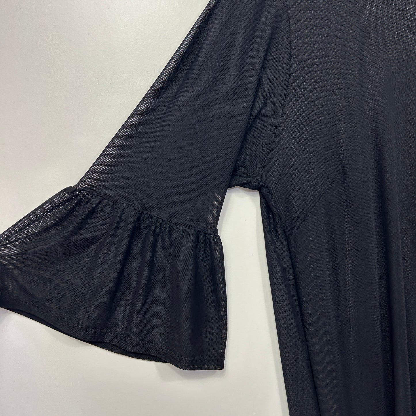 Taking Shape Black Sheer Mesh Ruffle Sleeve Top - Size 18