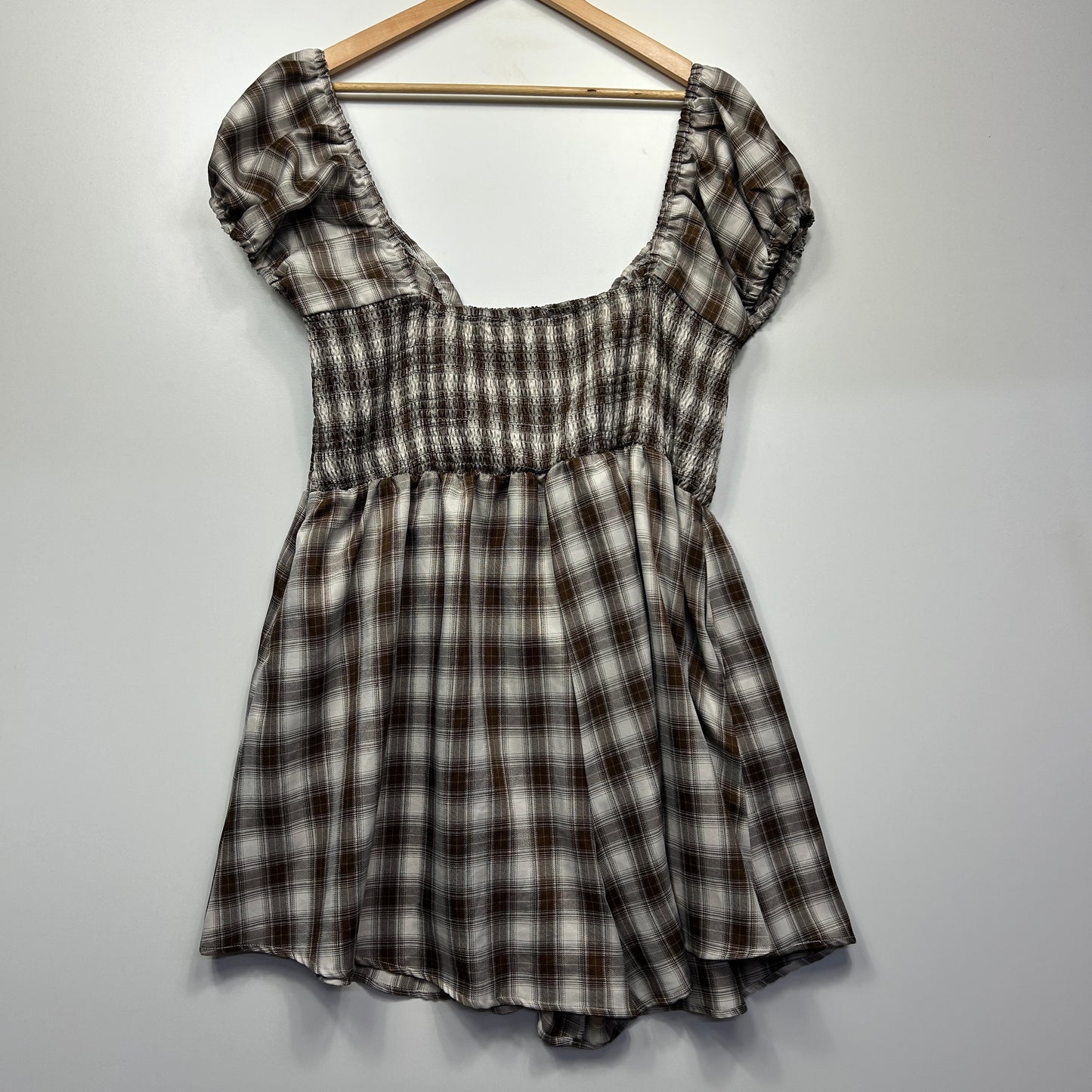 Princess Polly Playsuit Size 20 Chocolate Check Pockets