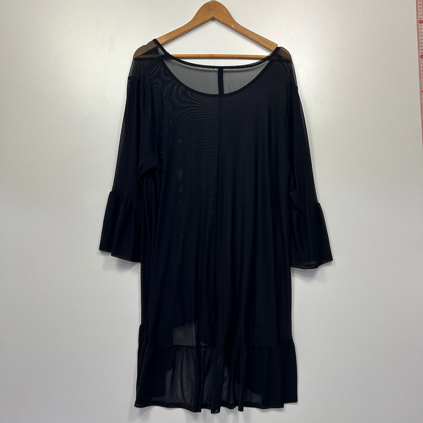 Taking Shape Black Sheer Mesh Ruffle Sleeve Top - Size 18